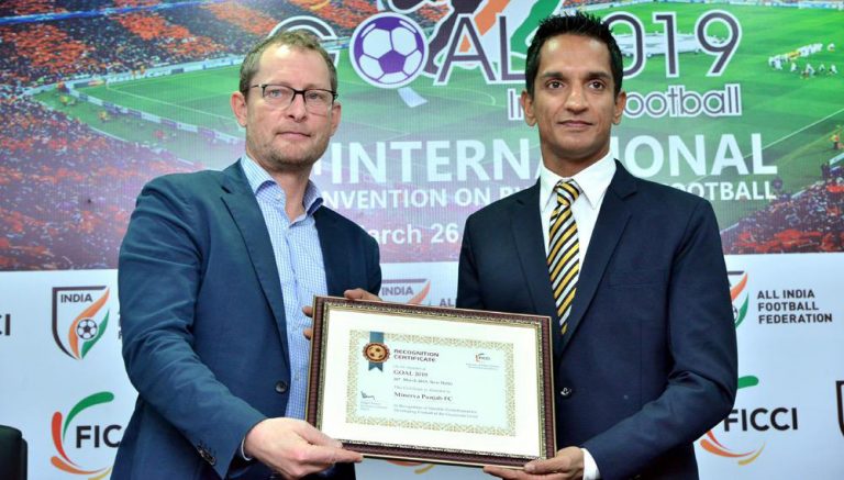 Minerva Punjab awarded for Grassroots football development at FICCI GOAL 2019
